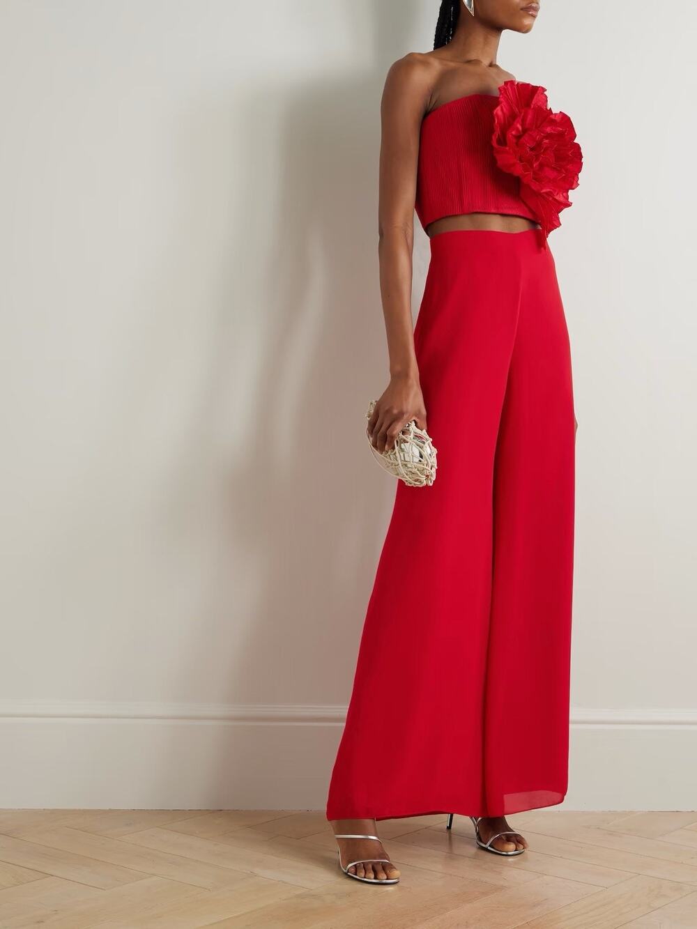 NWOT ANDRES OTALORA Kali chiffon wide-leg pants RED high Waist 6